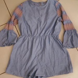 **7 fot $25 Blue Romper w/ embroidered sleeves..